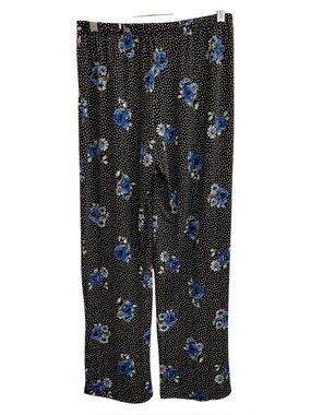 Mandee Black Pajama Pants with Blue Floral Print and White Dots Size S